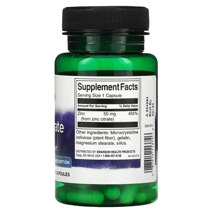 Citrato de Zinc 50 mg (60 caps), Swanson