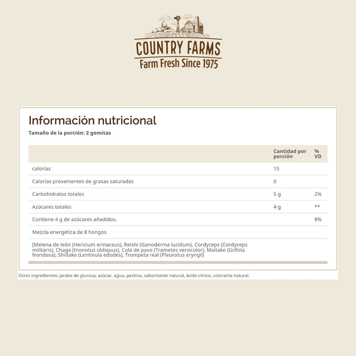 Hongo Nativo para Bienestar Cerebral Sabor Cola Country Farms® (60 gomitas), Windmill