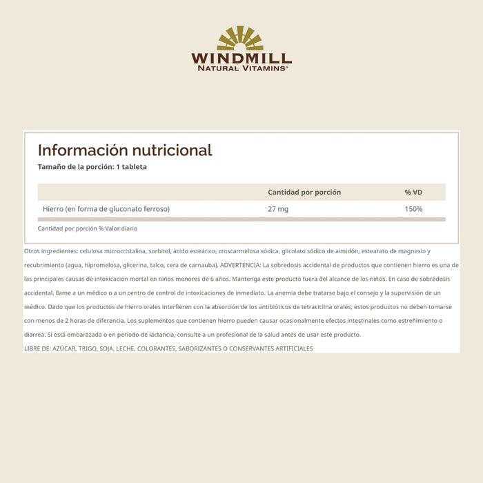 Gluconato de Hierro (100 tabs), Windmill