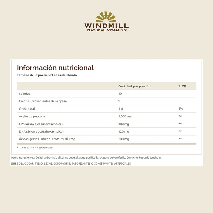 Omega-3 1000 mg EPA y DHA (60 softgels), Windmill