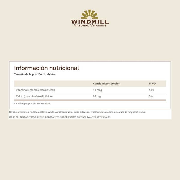 Vitamina D3 10 mcg (400 IU)(100 tabs), Windmill