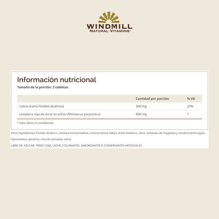Levadura Roja de Arroz 600 mg (60 tabs), Windmill