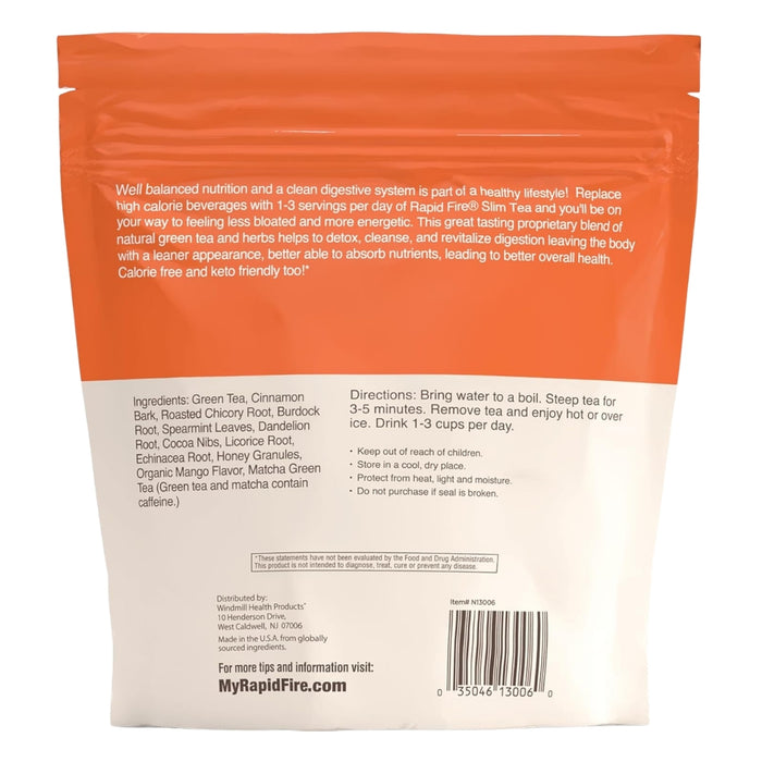 Té Adelgazante para Desintoxicaión Rapid Fire® Sabor Mango (14 pzs), Windmill