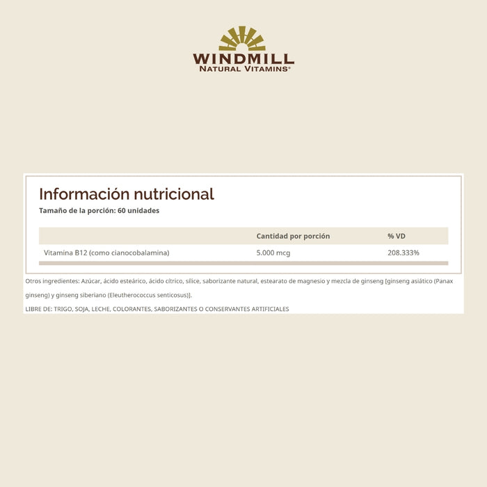 Vitamina B12 5000 mcg (50 tabs sublingual), Windmill