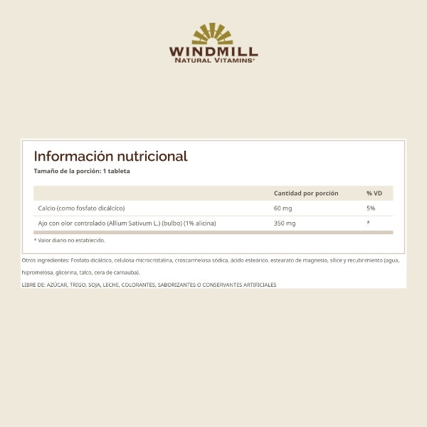 Ajo 350 mg Olor Controlado (100 tabs), Windmill