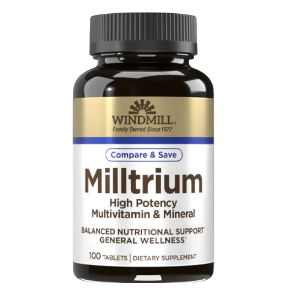 Multivitamínico y Mineral Alta Potencia, Milltrum (100 tabs), Windmill