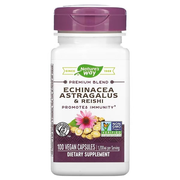 Equinacea, Astragalo y Reishi 400 mg (100 veg caps), Nature's Way