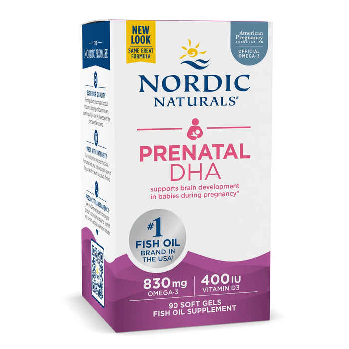 DHA Prenatal 830 mg con Omega-3 400IU y Vitamina D3 (90 softgels), Nordic Naturals