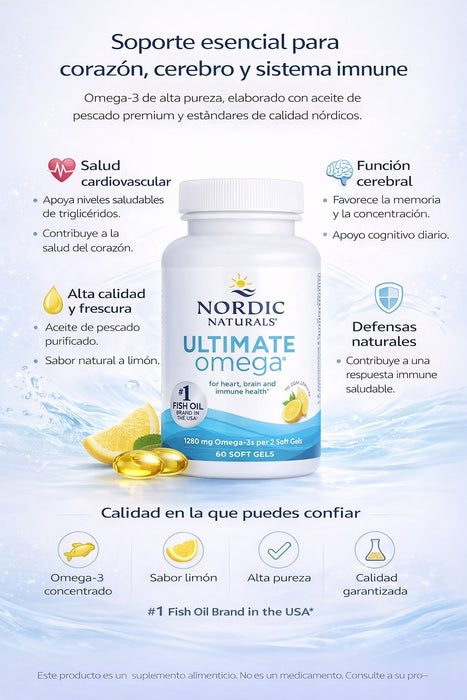 Ultimate Omega 650 EPA 450 DHA Sabor Limón (60 softgels), Nordic Naturals
