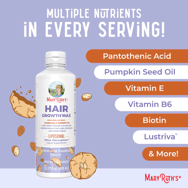 Crecimiento del Cabello MAX Liposomal Sabor Galletas de Almendra 450 ml (15.22 fl oz), Mary Ruth's