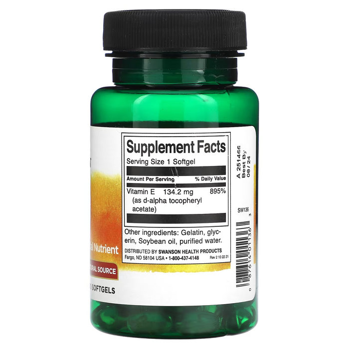 Vitamina E 200IU 134.2 mg (100 Softgels), Swanson