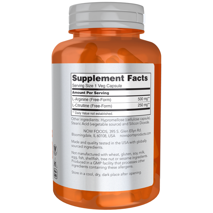Arginina y Citrulina 500 mg 250 mg (120 veg caps)