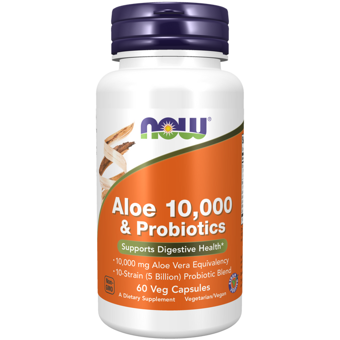 Aloe 10,000 y Probioticos (60 veg caps), Now