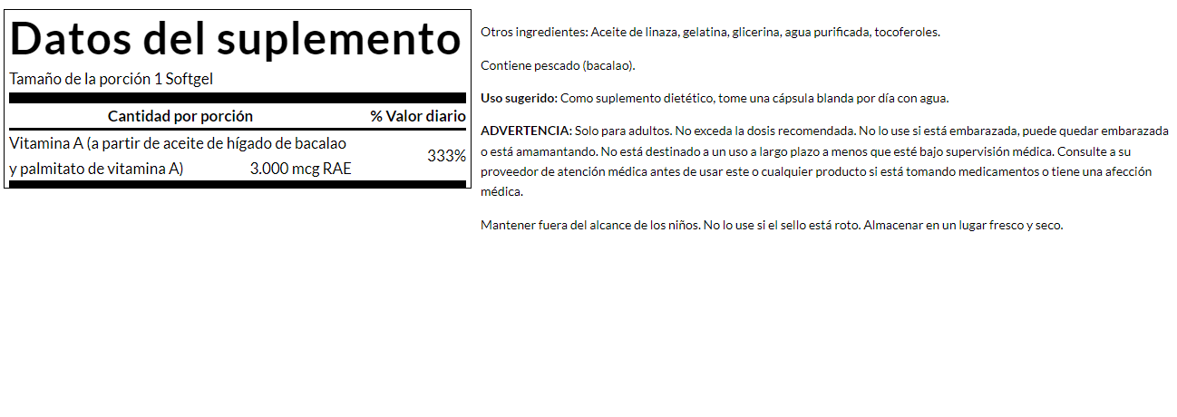 Vitamina A 10,000 UI (250 softgels) , Swanson