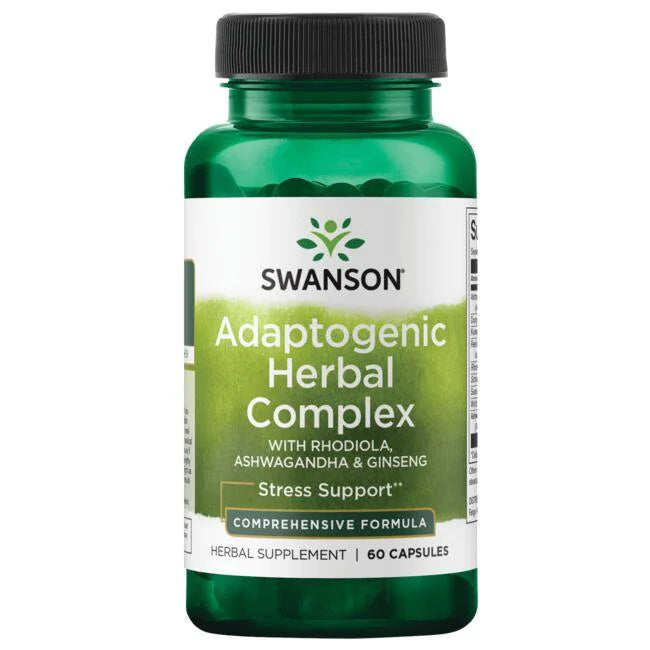 Complejo de Adaptogenos Gingseng, Rhodiola & Ashwagandha (60 caps), Swanson