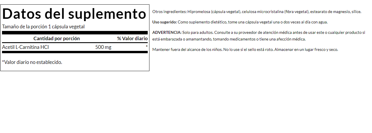 CC Acetil L-Carnitina 500mg (100 veg caps), Swanson