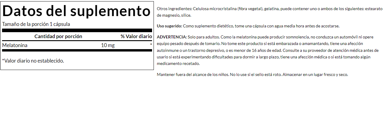 Melatonina de Triple Potencia 10 mg (60 caps), Swanson