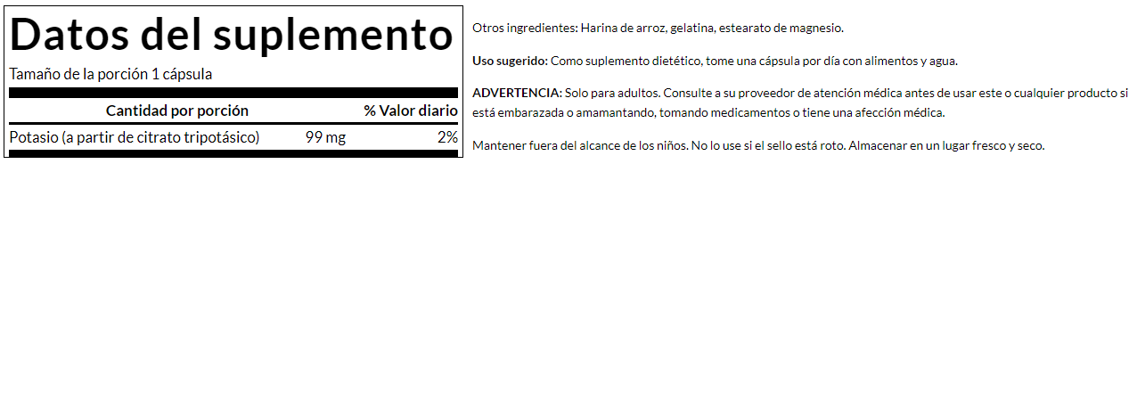 Citrato de Potasio 99 mg (120 caps), Swanson