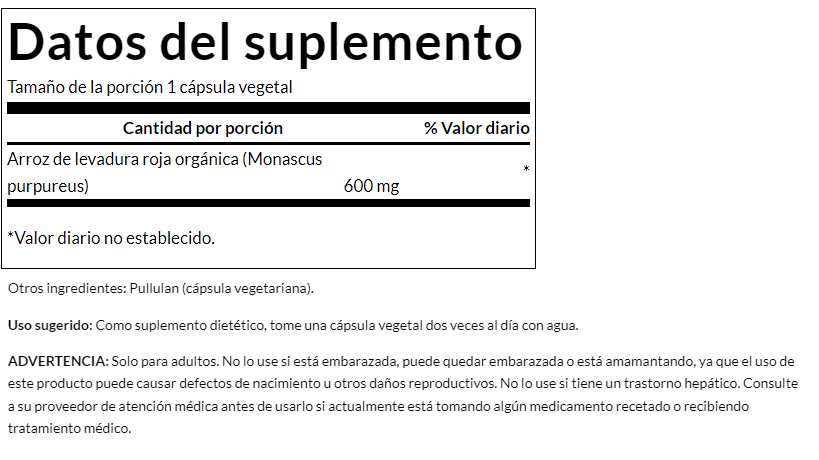 Arroz de Levadura Roja 600mg (60 veg caps), Swanson
