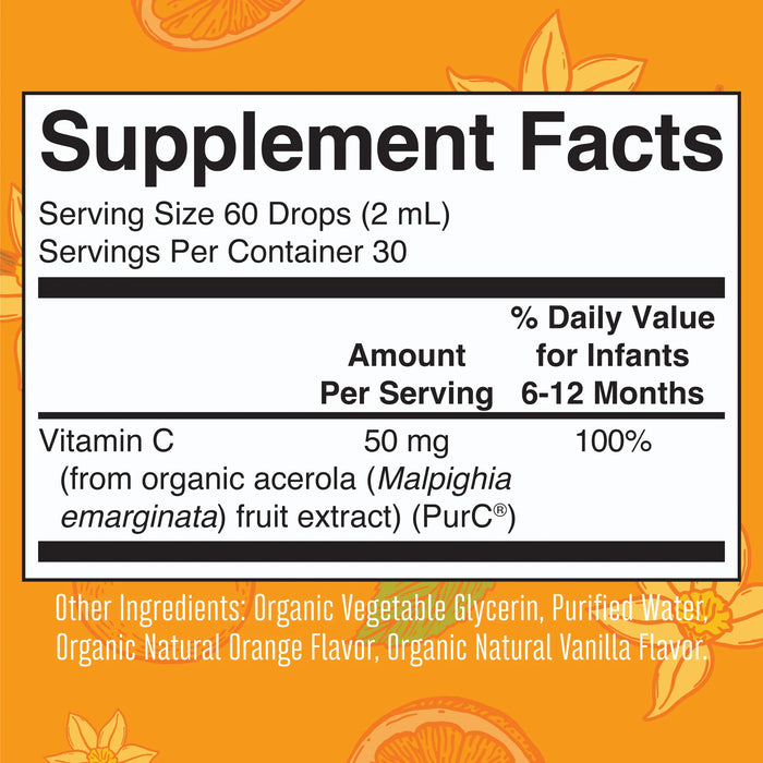 Vitamina C Organica para Bebes Sabor Naranja Vainilla, Liquida (2 fl oz 60 ml), Mary Ruth's